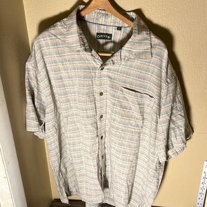 Orvis Mens SS Striped Button Down Shirt Color Blue/Pink/White Size XXL